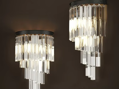 Stylish Crystal Chandeliers Featuring Transparent Prisms Black Frame Hanging Illuminated on Dark Wall 3d model