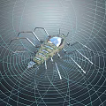 Futuristic Game Movie Character Mechanical Spider with Grid Pattern Background and Metallic Details