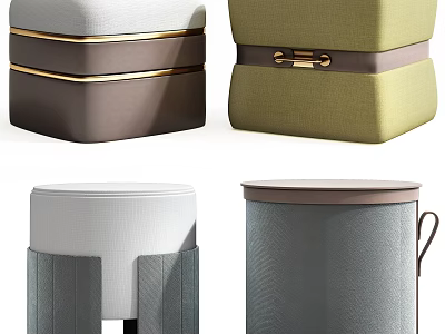 Modern Fabric Ottoman Stools In Various Colors With Gold Metal Accents And Comfortable Design 3d model