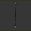 Magic Staff With Wooden Handle Circular Top Decoration And Blue Glowing Elements