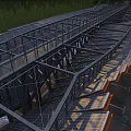Modern Outdoor Parking Lot Featuring Orange Canopy Red Sports Car And Modern Building Design