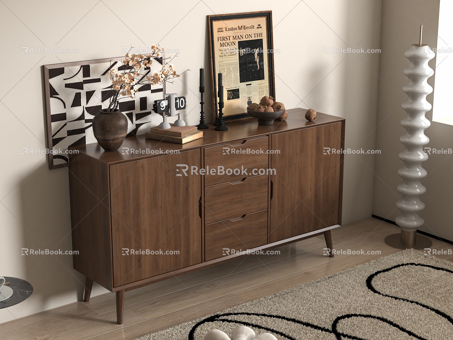 Middle Style Side Cabinet 3d model