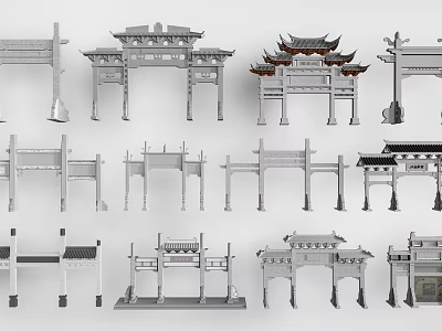 Traditional Chinese Memorial Archways Historical Ancient Architecture Various Design Styles Collection 3d model