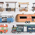 Vintage Style Functional Vehicles With Street Food Carts Mobile Trucks And Colorful Designs