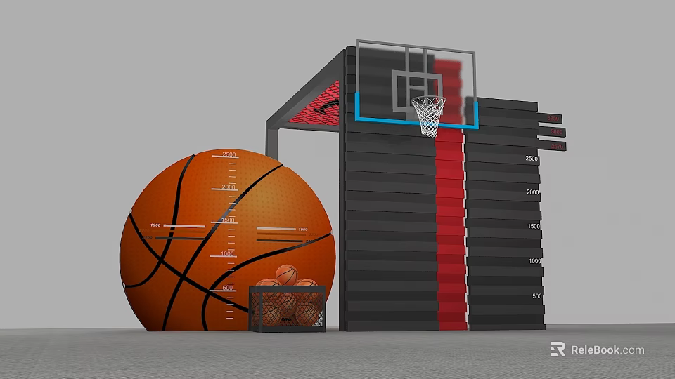 Fun Interactive Zone Featuring Large Basketball Hoop With Basket And Small Basketballs 3d model