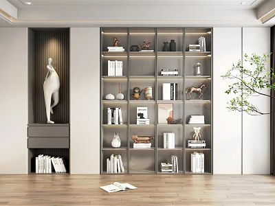Modern Bookshelf Interior Design With Multiple Shelves Books And Decorative Items 3d model