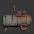 Rusty Vintage Industrial Wheeled Metal Tank With Orange Blue Patina And Handle