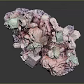 Natural Pink White And Purple Crystal Cluster On Black Background With Reflective Surface