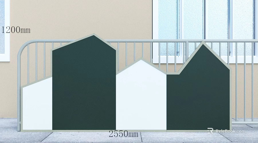 Kindergarten Building Design With Green And White House Shaped Structures Railing And Window 3d model 