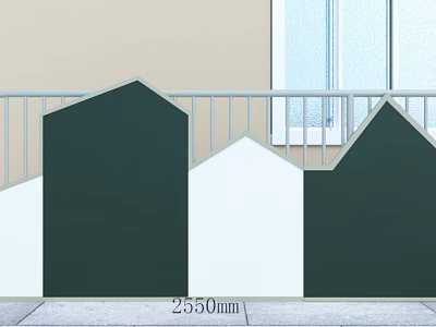 Kindergarten Building Design With Green And White House Shaped Structures Railing And Window 3d model