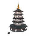 Traditional Multi Tiered Pagoda With Golden Spire Overhanging Eaves And Balconies