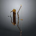 Intricate Decorative Bow with Golden Accents Brown Body Bowstring and Arrow as Traditional Weapon Design
