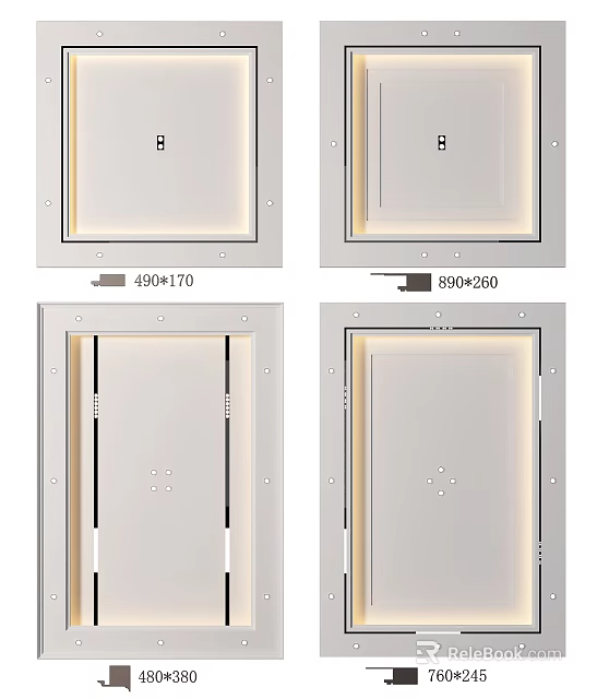 Modern Ceiling Design With Different Size Options And Recessed Lighting Features 3d model 