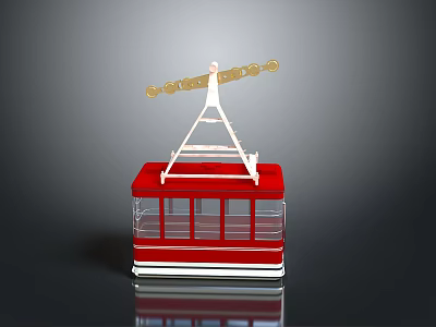 Scenic Red Cable Train with White Overhead Support and Golden Sign Details 3d model