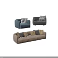 Modern Multicolor Sofa Set With Blue Grey Beige Seats And Houndstooth Letter Pattern Pillows 3d model