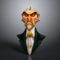 Cartoon Style 3D Male Character Sculpture With Exaggerated Facial Features Green Coat And Golden Badge