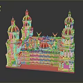 Ornate Building Model With Red Gold Domes Green Decorations And White Structure
