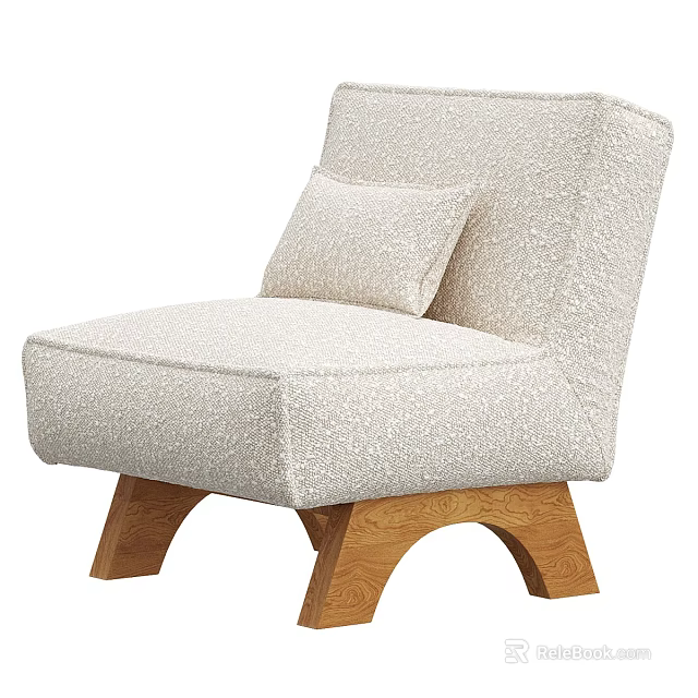 Beige Upholstered Accent Chair With Pillow And Curved Wooden Legs 3d model 