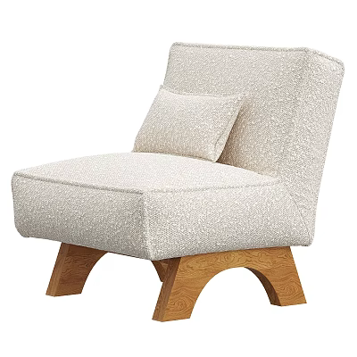 Beige Upholstered Accent Chair With Pillow And Curved Wooden Legs 3d model