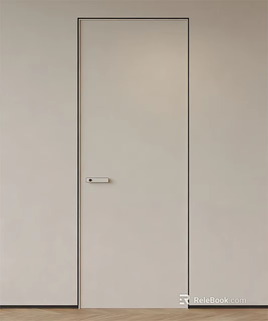 Light Beige Hinged Door With Sleek Design And Minimalist Metal Handle 3d model 
