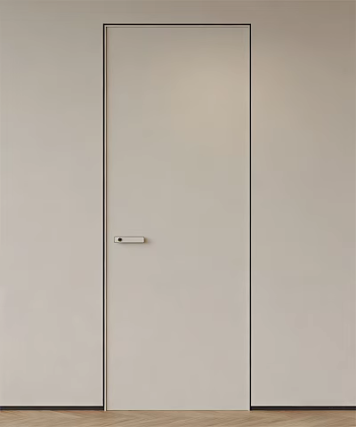 Light Beige Hinged Door With Sleek Design And Minimalist Metal Handle 3d model