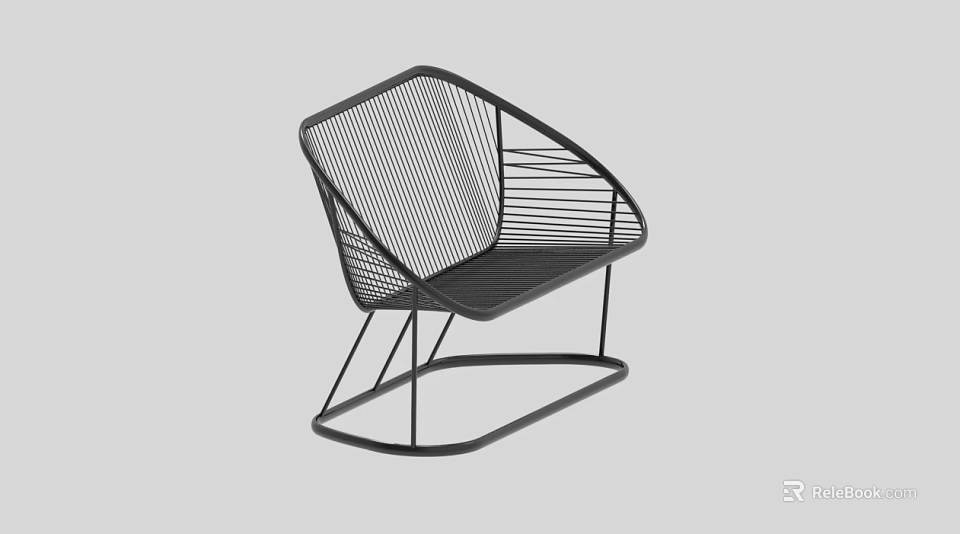 Modern Black Metal Leisure Chair with Sleek Mesh Design and Curved Frame 3d model 
