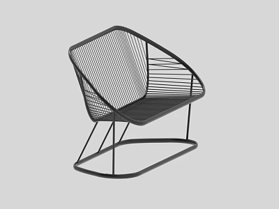 Modern Black Metal Leisure Chair with Sleek Mesh Design and Curved Frame 3d model