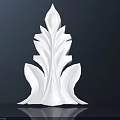 White Leaf Shaped Three Dimensional Carving Decoration Against Dark Background With Reflection 3d model