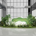 Wenzhou Themed Indoor Display With Green Mountain Shaped Plants And Modern Glass Building