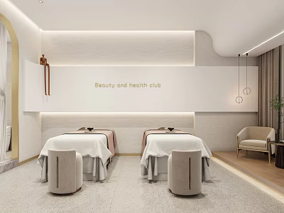 Luxury SPA Sauna Room Interior With Treatment Beds And Chairs 3d model
