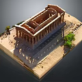 Detailed Ancient Temple Model With Tall Columns Sand Base And Small Trees 3d model