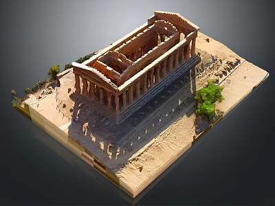 Detailed Ancient Temple Model With Tall Columns Sand Base And Small Trees 3d model
