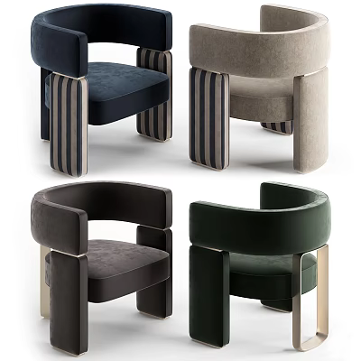 Stylish Leisure Chairs In Multiple Colors With Velvet Fabric And Striped Wooden Legs 3d model