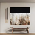 Modern Abstract Wall Art Decor With Wooden Bench And Wall Sconce