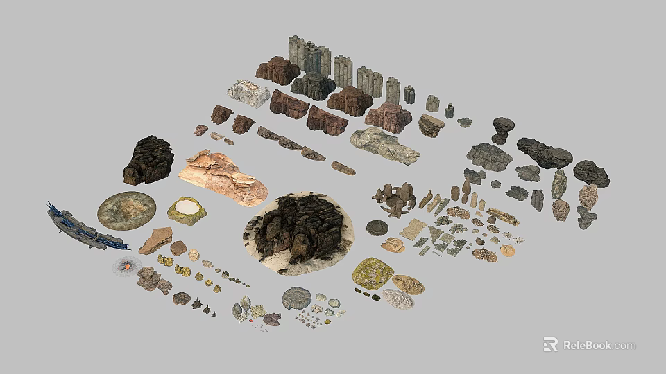 Diverse Wood And Stone Material Samples Showcasing Various Textures And Shapes 3d model 