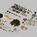 Diverse Wood And Stone Material Samples Showcasing Various Textures And Shapes 3d model