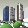 Modern Office Towers Complex With Greenery Roadways And Open Public Spaces