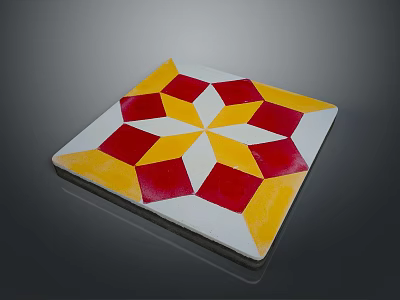 Decorative Colorful Geometric Ceramic Tile With Red Yellow White Star Pattern Design 3d model
