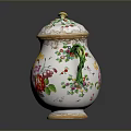 Intricate Ceramic Sculpture With Lid Green Handles Floral Patterns And Gold Accents