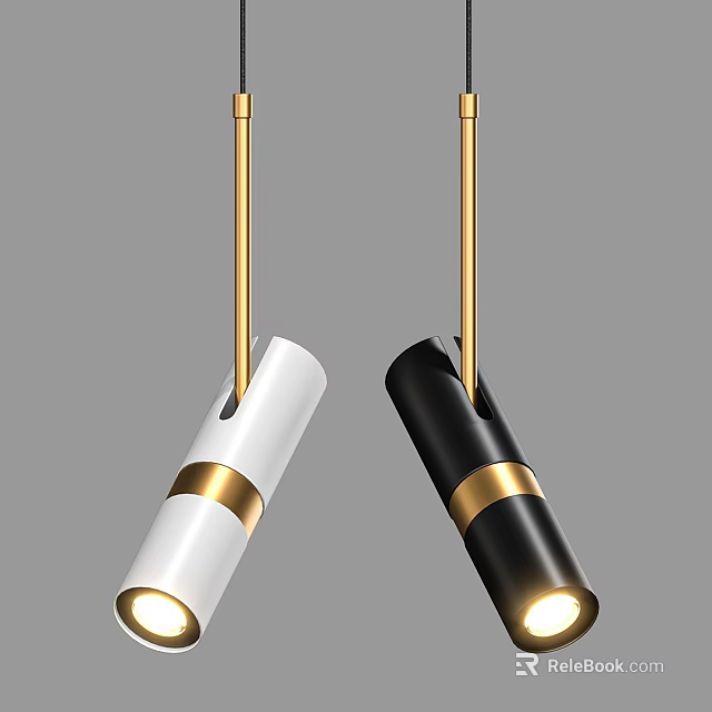 Modern Cylindrical Pendant Lights In White Black With Gold Accents And Metallic Finish 3d model 