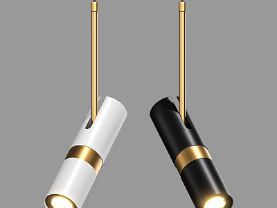 Modern Cylindrical Pendant Lights In White Black With Gold Accents And Metallic Finish 3d model