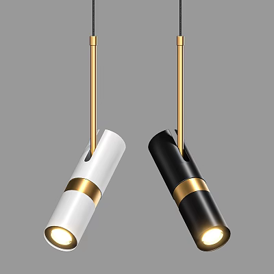 Modern Cylindrical Pendant Lights In White Black With Gold Accents And Metallic Finish 3d model
