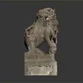Traditional Stone Lion Statue With Intricate Carved Details And Square Base