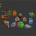 Colorful Pixel Style Block Objects With Various Colors Different Shapes And Plant Decor 3d model