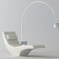 Modern White Lounge Chair With Arched Floor Lamp And Spherical Light In Minimalist Setting