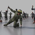 Multiple Action Figures in Various Dynamic Poses Arranged on Gray Surface 3d model