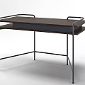 Modern Office Desk With Sleek Wooden Top And Black Metal Frame Design