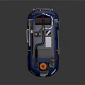 Blue Modified Car With Roof Equipment And Connected Body Wires