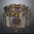 Industrial Equipment Structure With Circular Metal Framework Pipes And Central Components
