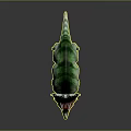 Realistic Green Striped Dinosaur Model Standing With Colorful Head Ornamentation And Horns